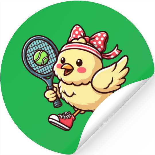 Chicken & Chick Tennis - Funny Comic Design for Stickers