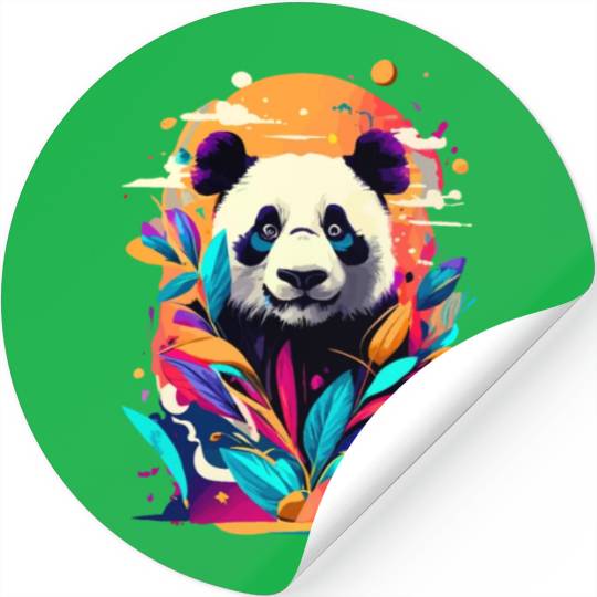 Giant Panda Colourful - Cute Panda Bear Bamboo Stickers