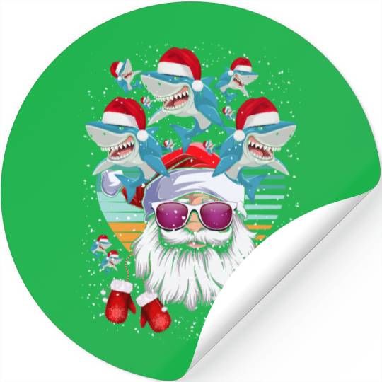 Santa Claus Shark Christmas Stickers
