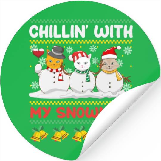 Snowmen Chilling with my Snowcats Snow Stickers