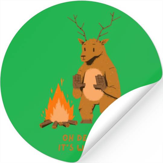 Deer camp fire hiking funny animal puns joke lover Stickers