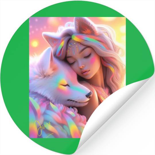 Rainbow Friends - White Wolf and Girl Stickers