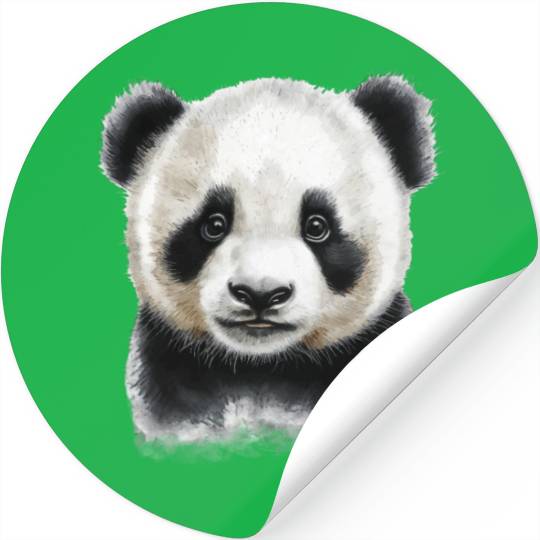 Cute Panda Bear Cub Watercolor Painting Portrait Stickers