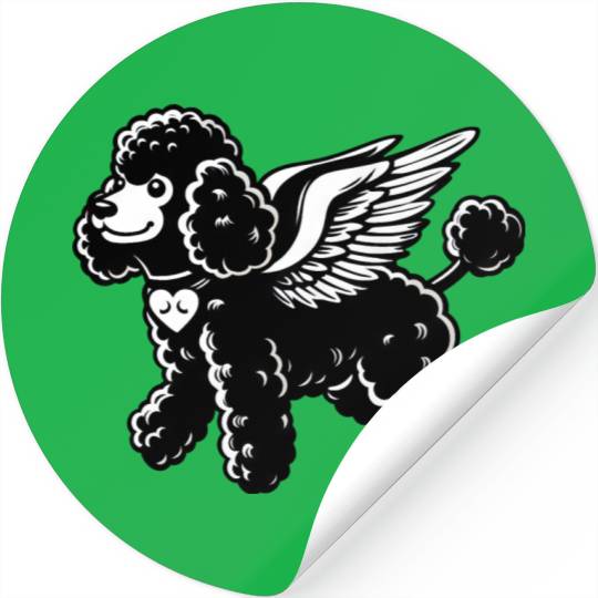Black and White Poodle with Necklace and Angel Stickers