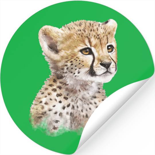 Baby Cheetah Art Watercolor Painting Portrait Stickers
