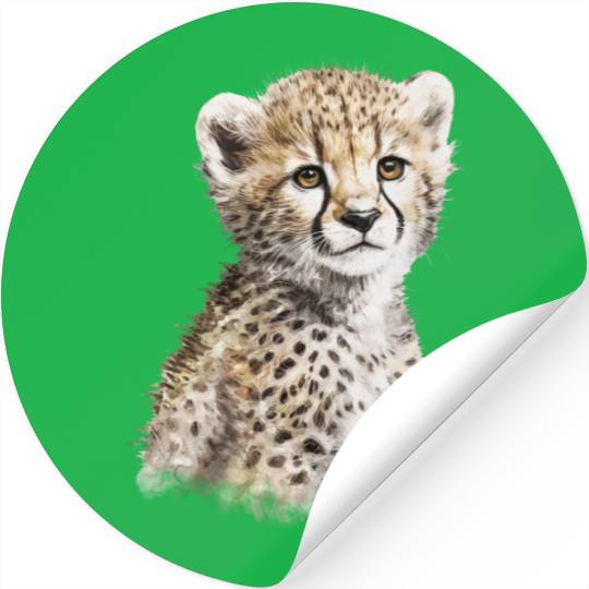 Baby Cheetah Cute Watercolor Painting Portrait Stickers