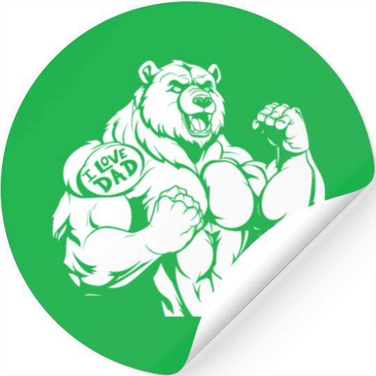 Brown Bear Biceps Tattoo I Love Dad Stickers