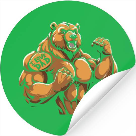 Brown Bear Biceps Tattoo I Love Dad Stickers