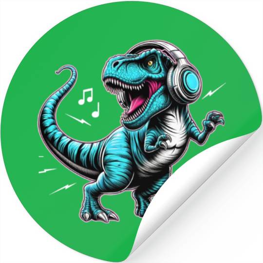 Dancing Tyrannosaurus Rex with Headphone Stickers