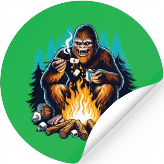 Bigfoot at the campfire Stickers