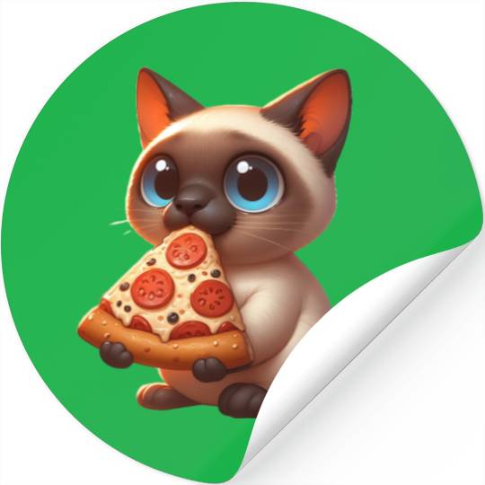 Siamese cat enjoying pizza Stickers