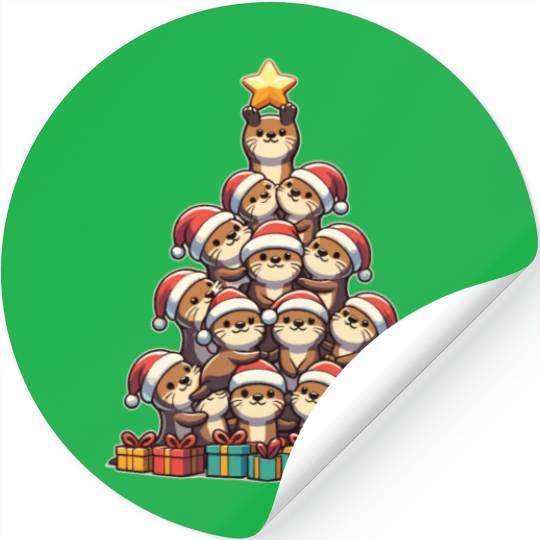 Otter Christmas Tree Merry Christmas Stickers