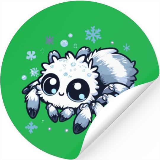 Cute white jumping spider in snowflakes Stickers