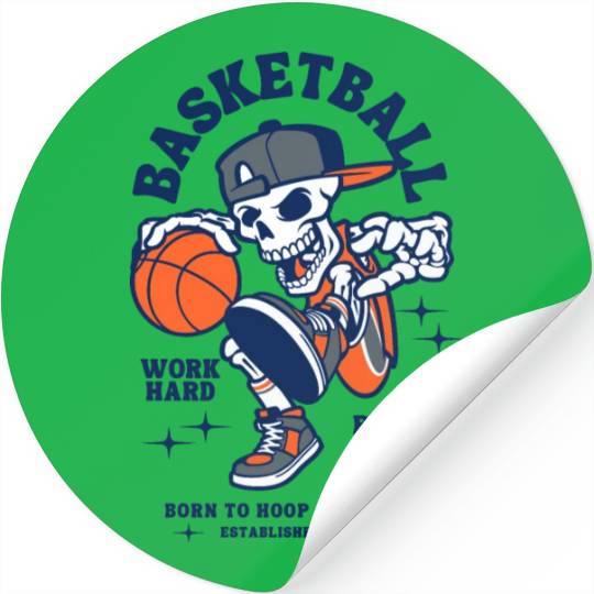Navy and Orange Illustration Skull Basketball Stickers