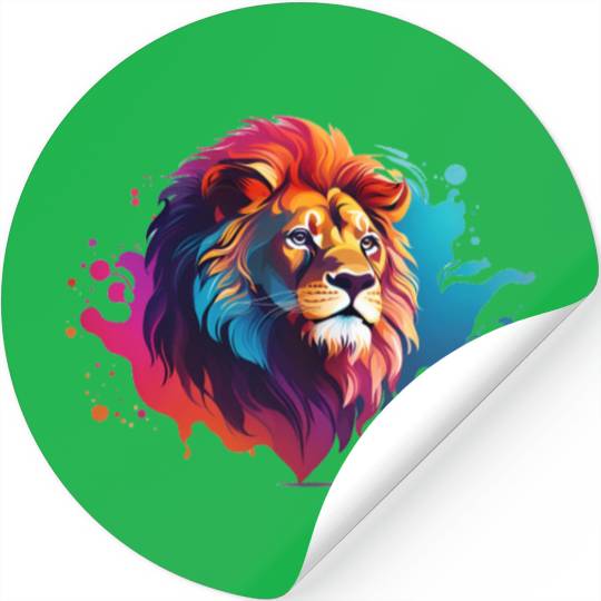 "Vibrant Roar: Colorful Lion Face Majesty Stickers