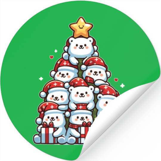 Polar Bear Christmas Tree Merry Christmas Stickers