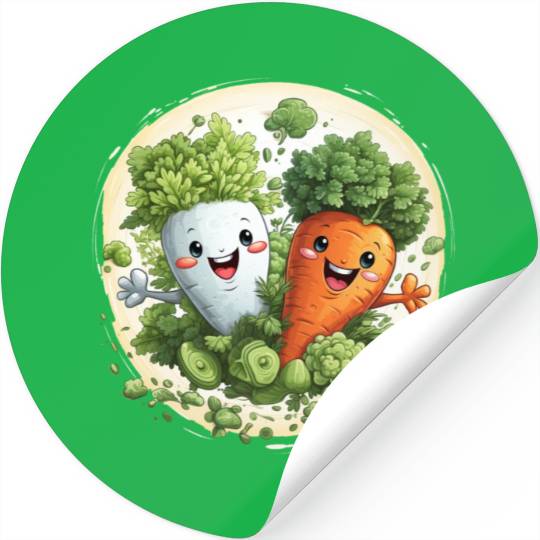 Cute kawaii carrot and a broccoli Stickers