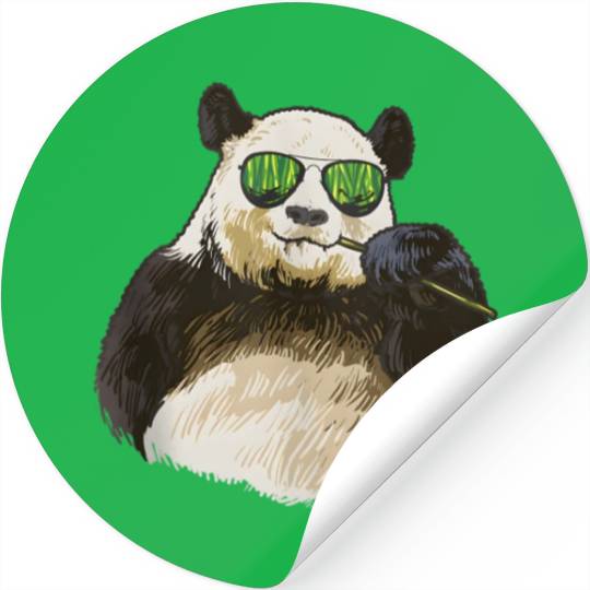Chilling Panda Eating Bamboo Bear Stickers