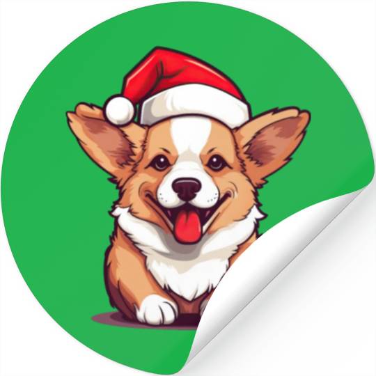 cute corgi wearing santa hat at christmas Stickers