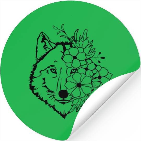 Floral Wolf Vintage Flowers Wolf Face for Wolves Stickers