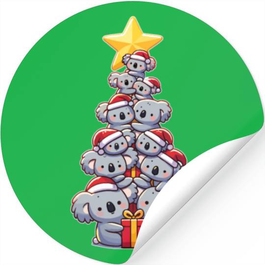 Koala Christmas Tree Merry Christmas Stickers