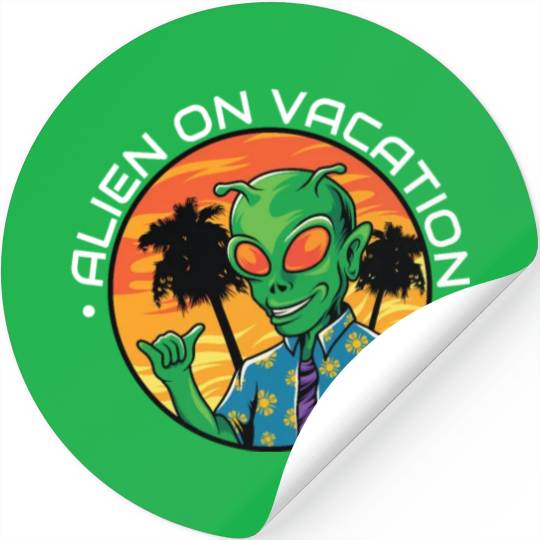 Alien Surf Vacation Beach, Summer Sun Sea Surfers Stickers