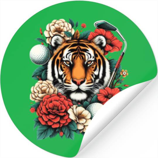 Floral Tiger Golf - Stylish Stickers with Floral