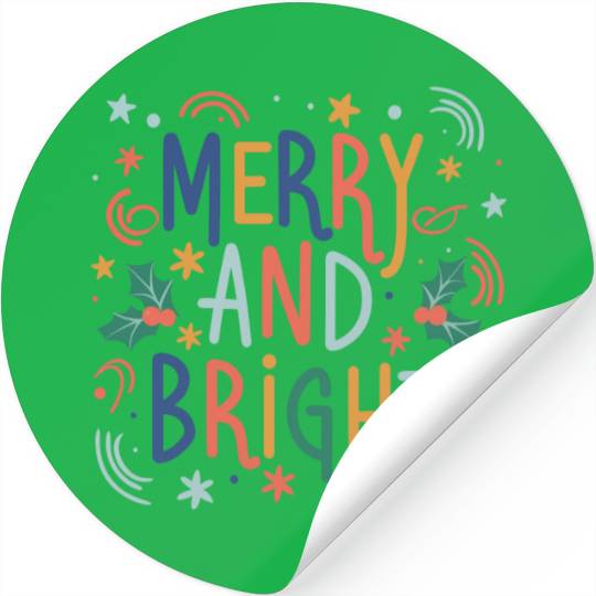 Merry and Bright Colorful Pastel Christmas Design Stickers