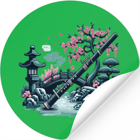 Shakuhachi in the Japanese garden Stickers