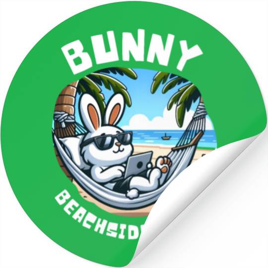 Bunny Beachside Office: Work and Waves Stickers