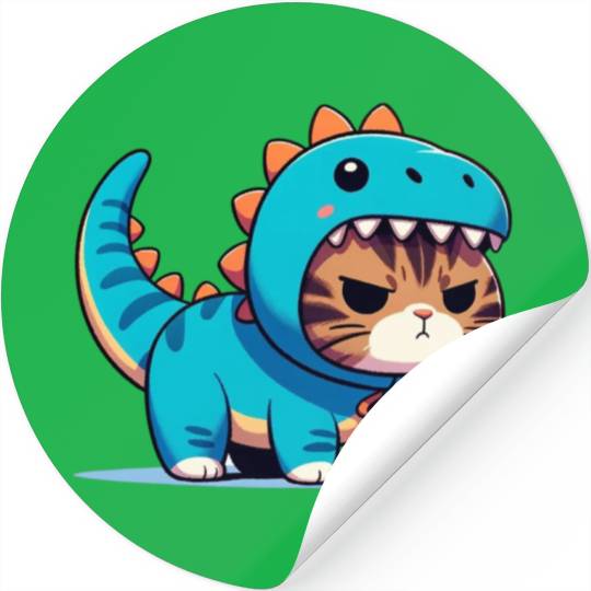 Grumpy Cat in Velociraptor Costume Stickers
