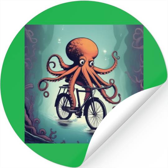 A weird octopus riding a bicycle Stickers