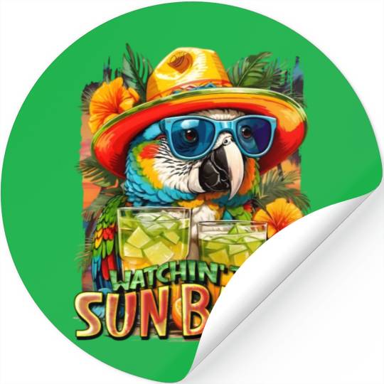 Watching The Sun Bake Sunbaking Tropical Parrot Stickers