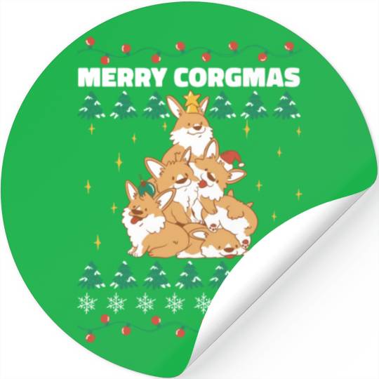 Corgi Christmas Tree Pileup Stickers