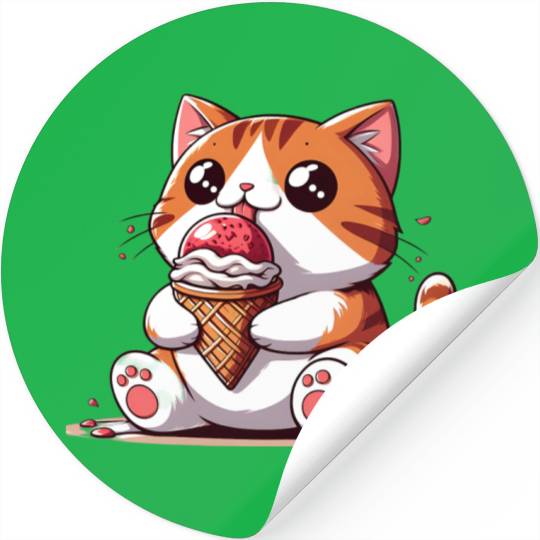 Chubby cat enjoys ice cream balls Stickers
