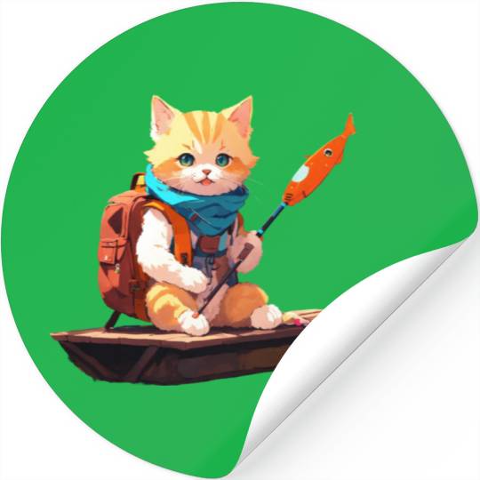 Whiskered Sailor: Cat on a Boat Fishing Adventure" Stickers