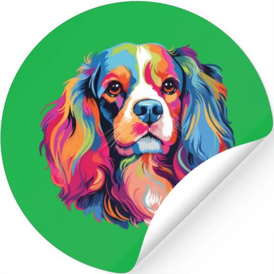 Watercolor Colorful Cavalier King Charles Spaniel Stickers