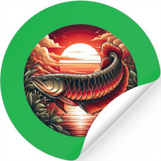 Sunset with Arowana fish Stickers