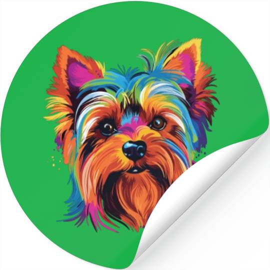 Watercolor Colorful Yorkshire Terrier Stickers