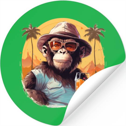 Cool Monkey With Drink Funny Animals Chimpanzee Stickers
