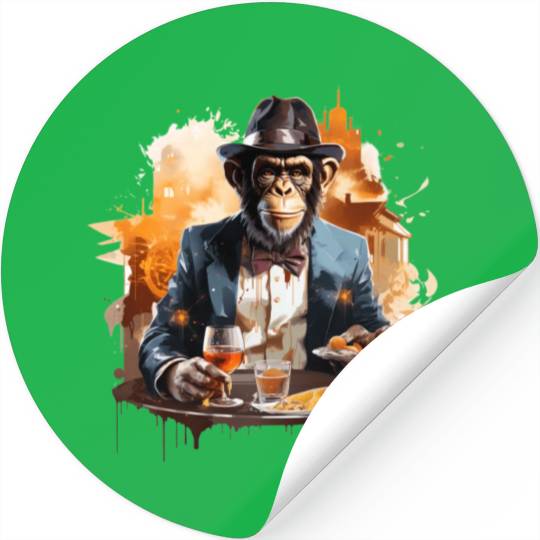 Cool Business Monkey with Drink Chimpanzee Stickers