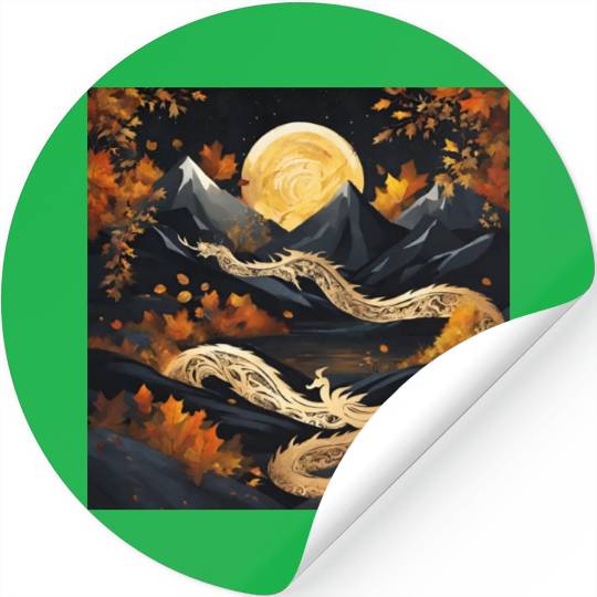 Golden dragon king on stary night Stickers