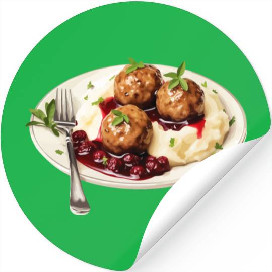 Swedish Meatballs Served With Mashed Potatoes and Stickers