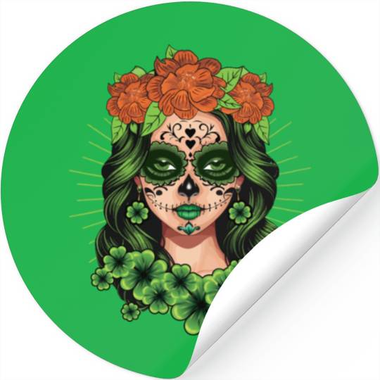 St Patrick's Day Dia De Los Muertos Catrina Stickers