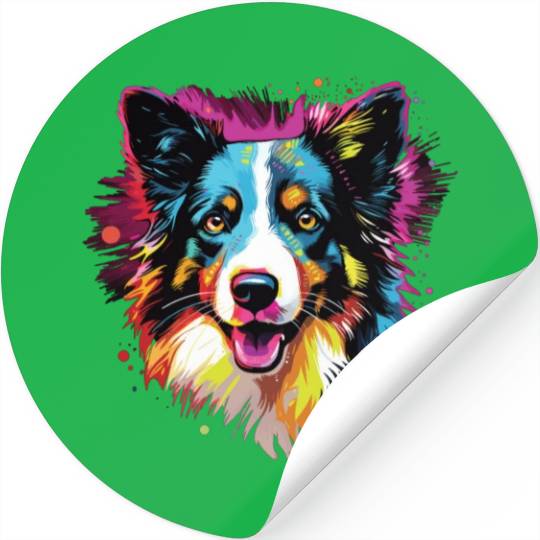 Watercolor Colorful Border Collie Stickers