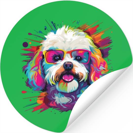 Watercolor Colorful Bichon Frise Stickers