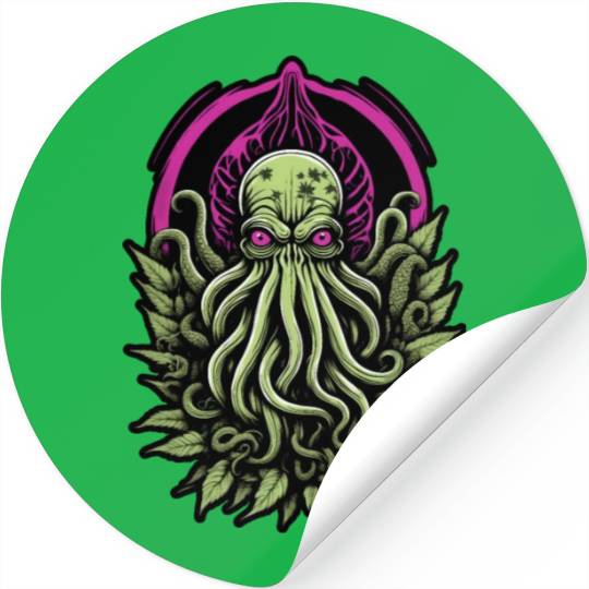 Colorful Cthulhu Stickers with Marijuana Leaves