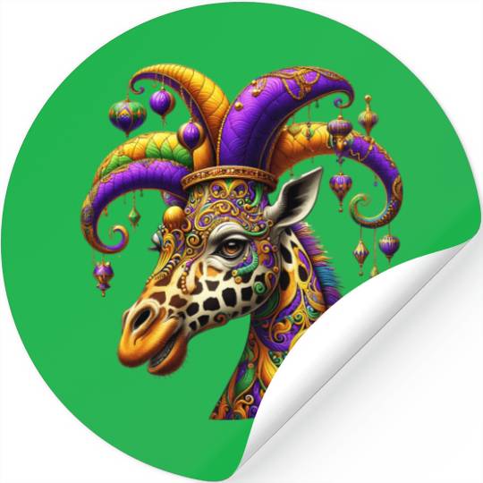 Mardi Gras giraffe with fool's hat Stickers