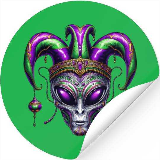 Mardi Gras alien with a fool's hat Stickers