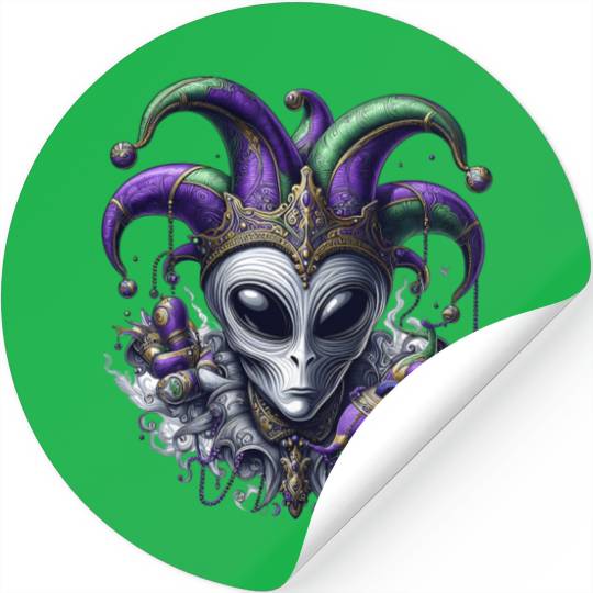 Mardi Gras alien with a fool's hat Stickers
